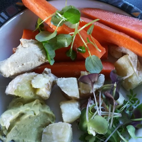Watercress salad with home-grown globe-artichoke and carrots.